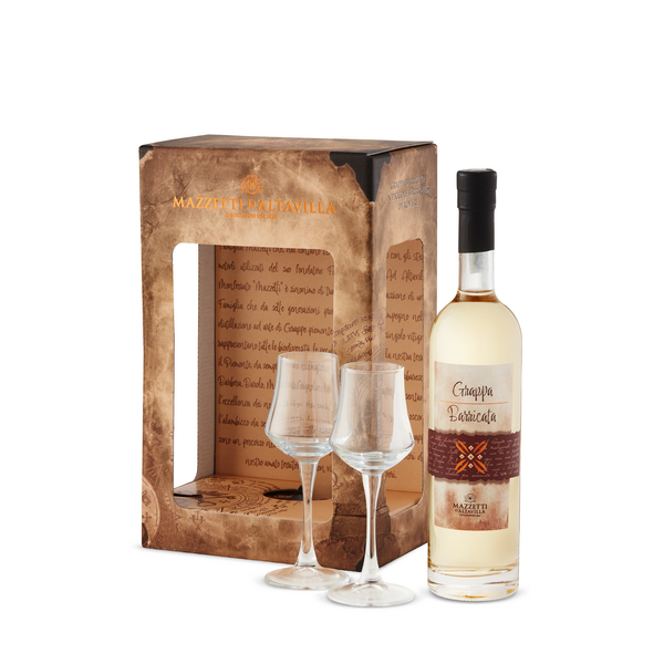 Mazzetti Grappa Barricata Gift Set with 2 Glasses