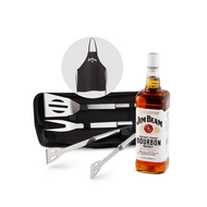 Jim Beam White Label Bourbon Whiskey FREE barbecue apron & tool set